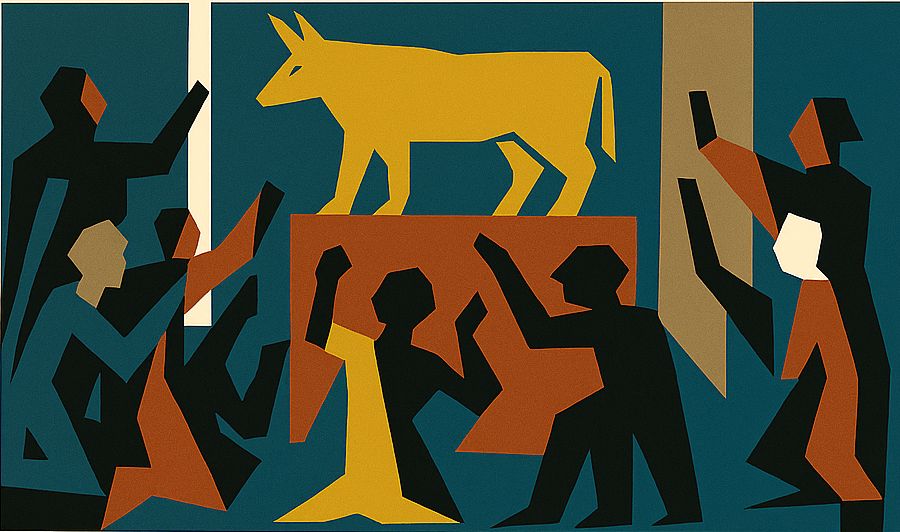 KI generiertes Bild vom Tanz um das Goldene Kalb